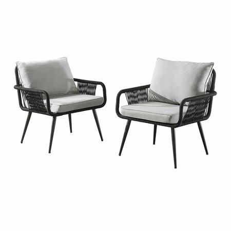 GUARDERIA 29 in. Andover All-Weather Outdoor Rope Chairs with Light Gray Cushions - Set of 2 GU3250833